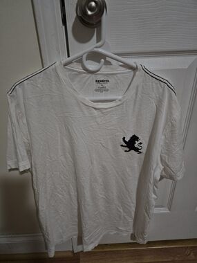 Express White Short Sleeve Tee with Black Lion Chest Emblem